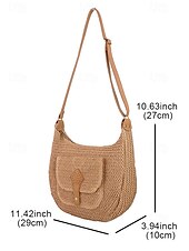 olcso Keresztpántos táskák-női nagy kapacitású, kézzel készített szalmából készült nyeregtáska válltáska - bohém crossbody táska elülső zsebbel, nyári strandtáska, alkalmi utazótáska nyaraláshoz, vásárláshoz és mindennapi használatra