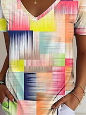cheap Stripe&amp;Geometric tee-Women&#039;s T Shirt Ombre Graphic Geometric Casual Short Sleeve V Neck Regular Tops Daily Print Rainbow Summer Spring