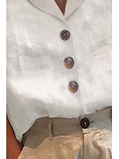 cheap Shirts-Women&#039;s Shirt Cotton Linen Shirts Linen Shirt Button Up Plain Daily Basic Casual Short Sleeve V Neck Regular Tops Daily Holiday Going out Buttons White Summer
