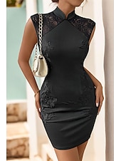 ieftine Bodycon Club Dresses-Pentru femei Rochie Mini Rochie Cheongsam Modă Vacanță Ieșire Sfârșit de săptămână Fit regulat Simplu Fără manșon Guler de stand Negru Vară