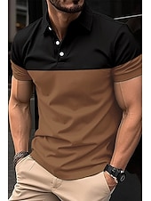 cheap Men&#039;s Classic Polo-Men&#039;s Golf Shirt Golf Polos Shirts Work Business Lapel Short Sleeve Modern Comfortable Color Block Patchwork Buttons Summer Spring Regular Fit Wine Pinky Yellow Blue Green Light Sky Blue Golf Shirt