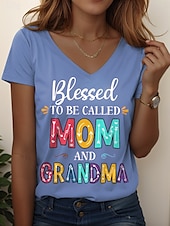 abordables Fête des mères-fête des Mères Femmes T-shirt Graphique Lettre Occasionnel Manche Courte Col en V Hauts Réguliers Quotidien Week-end Imprimé Noir Jaune Rose Claire Bleu Violet Été Printemps MOM