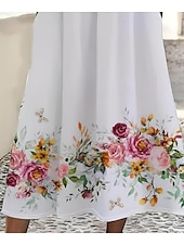 ieftine rochie florală-Pentru femei Rochii Midi Rochie de Vară Rochie de vară Rochie Slip Vacanță Casual Stiluri de Plajă Zi de Naștere Zilnic Concediu Potrivire Largă Floral Grafic Manșon scurt Stil Nautic Alb Vară