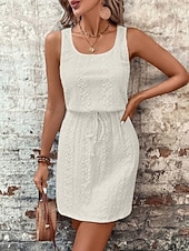 preiswerte Weißes Kleid-Damen Minikleid A Linie Kleid Sommerkleid Lässig Täglich Normale Passform Einfach Ärmellos U-Ausschnitt Blau Schwarz Weiß Königliches Blau Sommer Frühling