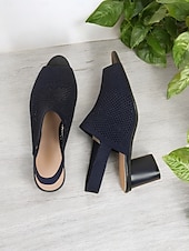 billige Kjole Sandaler-kvinners flystrikke peep toe block hæl sandaler - stilige pustende sommersko for kontor og uformelle antrekk