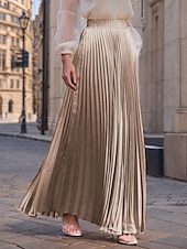 preiswerte Maxi-Röcke-Damen Rock Langer Rock Mode Lang Maxi Hohe Taille Röcke Einfarbig Gerafft Plissiert Schimmernd Mikroelastisch Täglich Ferien Silber Pfauenblau Marineblau Schwarz Frühling, Herbst, Winter, Sommer