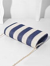voordelige Clutches &amp; Avondtasjes-dames gestreepte geweven envelop clutch - met ketting, kan op één schouder of crossbody worden gedragen, modieus en veelzijdig, geschikt voor strandfeestjes en dagelijks gebruik zwart rood kaki