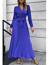 preiswerte abendkleider-Damen Langes Kleid Maxikleid Cocktailkleid Gerafftes Kleid Elegant Mode Geburtstag Teegesellschaft Ausgehen Normale Passform Einfach Langarm V Ausschnitt Schwarz Rote Grün Sommer