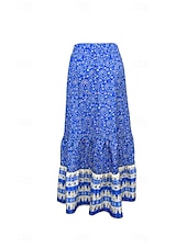 preiswerte Grafische Röcke-Damen Rock Mode Boho Maxi Mittlere Hüfthöhe Röcke Blumen Druck Mikroelastisch Straße Ausgehen Rote Sommer Polyester