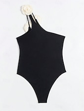 billiga One-piece-baddräkter-Kvinnors Baddräkter En Del Monokini Baddräkt Rygglös Mage Kontroll Hög Midja Slim Semester Strandkläder Enfärgad Asymmetrisk Hals Ärmlösa Baddräkter