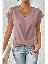 preiswerte Blusen-Damen Bluse Einfach Modern Lässig Kurzarm V Ausschnitt Normale Oberteile Täglich Ausgehen Gerafft Erröten Sie Rosa Schwarz Weiß Wein Sommer