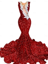 preiswerte Abendkleider-Meerjungfrau  Trompete Abendkleid Partykleid Abendparty Abschlussball Sweep  Brush Zug Ärmellos Schmuckstein-Ausschnitt Spandex mit Glitzer Perlen Pailletten