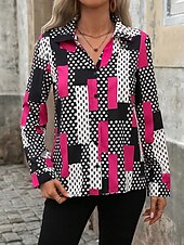 billige Kvinne Striper &amp; Geometriske Topper-Dame Skjorte Grafisk Geometrisk Polkadotter Fritid Langermet Skjortekrage Vanlige topper Arbeid Daglig Knapper Trykt mønster Rosa Vår Høst Vinter