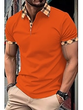 cheap Men&#039;s Classic Polo-Men&#039;s Golf Shirt Golf Polos Shirts Formal Work Lapel Short Sleeve Modern Comfortable Color Block Patchwork Buttons Summer Spring Regular Fit Wine Apricot Black White Dark Navy Orange Golf Shirt