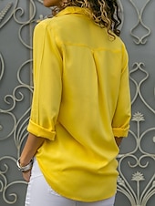 cheap Women&#039;s Plain Tops-Women&#039;s Shirt Solid Color Stylish Basic Casual Long Sleeve Shirt Collar Regular Tops Work Daily Buttons Black White Yellow Light Blue Summer Spring
