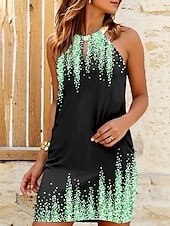 abordables Art &amp; Design Robes-Robe mini femme robe d&#039;été décontractée quotidienne ajustement régulier graphique ombragé sans manches col halter rose bleu vert été printemps