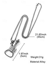 cheap Men&#039;s Jewelry-Men&#039;s Punk Rock Guitar Necklace with Skull Pendant – Stainless Steel Bottle Opener Chain for Music Lovers, Party &amp; Bar Accessories