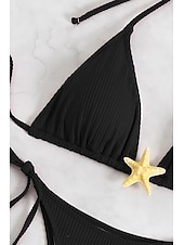 olcso Bikiniszettek-Női Fürdőruha Bikini 2 darab Fürdőruha Nyitott hátú Tropikus Strandruházat Sima Kötőfék nyaka Ujjatlan Fürdőruhák