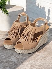olcso Nyári szandálok-női rojtos ékszandál – boho peep toe platformsarkú cipő nyári tengerparti nyaraláshoz, elegáns alkalmi ruhák és fesztiválruházat