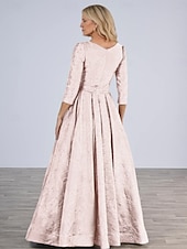 preiswerte Bodenlänge-Blau Rosa Jacquard A-Linie Brautmutter Kleid Elegantes Vintage Bodenlänge Polyester Spitze Halblangarm mit Blume Hochzeitsgastkleid 2025