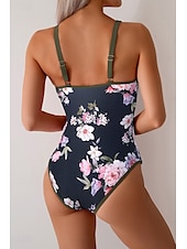 abordables Maillots de bain une pièce-Femmes Maillots de Bain Une Pièce Maillot de bain Dos nu Tenues de plage Été Léopard Fleur Fil en V Sans manches Maillots de bain