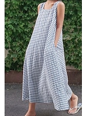 abordables Robes décontractées-robe midi femme robe décontractée mode classique moderne vacances quotidien sortie coupe classique à carreaux sans manches col carré noir jaune vert clair rose été