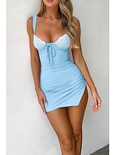 economico Abiti di Laurea-Per donna Mini Abito Abito Bianco Abito da laurea Abito in Pizzo Abito Sottoveste Moda Moderno Compleanno Laurea Data Vestibilità regolare Semplice Senza Maniche Spalline sottili Giallo Chiaro Bianco