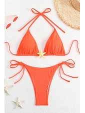 olcso Bikiniszettek-Női Fürdőruha Bikini 2 darab Fürdőruha Nyitott hátú Tropikus Strandruházat Sima Kötőfék nyaka Ujjatlan Fürdőruhák