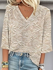 abordables Hauts Floraux-Blouse Femme Imprimé 3D Graphique Floral Stylée Plage Manches Courtes Col V Tops Règuliers Quotidien Imprimé Bleu Vert Beige Printemps Automne