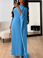 levne Jednoduché šaty-Dámské maxi šaty jednobarevné královská modrá modrá zelená léto jaro maxi šaty shift šaty kaftan šaty poloformální formální kancelář večírek běžné střih jednoduchý kulatý výstřih