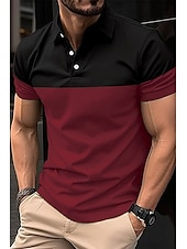 cheap Men&#039;s Classic Polo-Men&#039;s Golf Shirt Golf Polos Shirts Work Business Lapel Short Sleeve Modern Comfortable Color Block Patchwork Buttons Summer Spring Regular Fit Wine Pinky Yellow Blue Green Light Sky Blue Golf Shirt