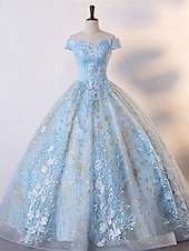 levne Plesové šaty-Plesové šaty A-Linie Šaty Quinceanera Elegantní Šaty Svatební Svatební host Na zem Bez rukávů Pod rameny Krajka S hlubokým výstřihem na zádech s Sklady Flitry 2025