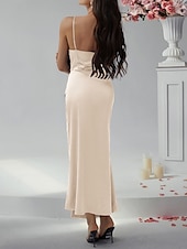 cheap Sundresses-Women&#039;s Long Dress Maxi Dress Prom Dress Party Dress Satin Dress Elegant Mature Elegant Dress Wedding Party Wedding Guest Regular Fit Plain Sleeveless Spaghetti Strap Black Champagne Pink Blue Summer