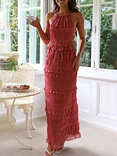preiswerte Weiße Freizeitkleider-Damen kleid lang Zweiteiliges Kleid Sommerkleid skims dress Modisch Täglich Festtage Wochenende Regular Fit Glatt Ärmellos Spaghetti-Träger Schwarz Rote Blau Aprikose Sommer