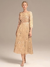 preiswerte Bodenlänge-A-Linie Kleid Mutter der Braut Elegant Petite Rundhalsausschnitt Knielang Chiffon Halbe Ärmel mit Falten einfarbig