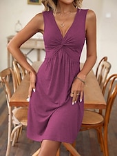 preiswerte Einfaches Kleid-Damen Mini Kleid A-Linie Kleid Arbeitskleider Off-Shoulder Kleid Semi Formal Büro Reguläre Passform Grafik Ärmellos V-Ausschnitt Blau Fuchsien Grün Sommer