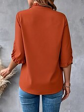 tanie Koszulki-Bluzka Damskie Czarny Biały Czerwony Jednolity/zwykły kolor Falbany Codzienny Elegancja W serek Regularny S