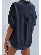 preiswerte Hemden-Damen Hemd Baumwoll-Leinen-Hemden Knopfleiste Bluse Einfach Basic Lässig Kurzarm Hemdkragen Normale Oberteile Ferien Ausgehen Knöpfe Tasche Schwarz Weiß Marineblau Khaki Grau Sommer