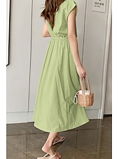economico disegnare abiti in cotone e lino-Per donna Abito Midi Abiti in cotone e lino Moda Classico Moderno All&#039;aperto Quotidiano Ferie Vestibilità regolare Semplice Senza Maniche Girocollo Nero Verde chiaro Verde militare Blu marino Estate