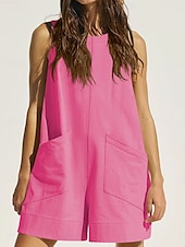 abordables grenouillère-Rompere femme active unie sans manches col rond poche vacances quotidienne coupe régulière noir rose vert armée été