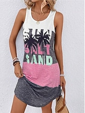 preiswerte Einfaches Kleid-Damen Mini Kleid Sommerkleid Urlaub Lässige Strand tägliche lockere Passform Herz Grafik ärmellos U-Ausschnitt Schwarz Sommer