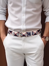cheap Men&#039;s Belts-Men&#039;s Braided Elastic Stretch Belt – Multicolor Woven Design with Leather Tip &amp; Metal Buckle, Casual &amp; Golf Style, Adjustable Fit for Jeans &amp; Trousers, Perfect for Sports &amp; Everyday Wear