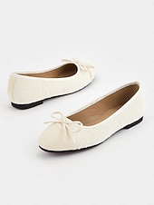 economico Ballerine da donna-ballerine da donna color crema con fiocco – comode scarpe slip-on con punta tonda per l'uso quotidiano e gli appuntamenti casual