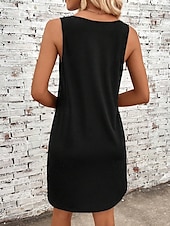 abordables Art &amp; Design Robes-Femmes Mini Robe Robe trapèze Robe d&#039;été Robe à épaules dénudées Vacances Occasionnel Quotidien Coupe Ample Graphique Sans manches Col en U Noir Été