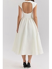 economico Abiti casual bianchi-Per donna Abito Midi Abito Bianco Moda Moderno Compleanno Laurea Data Vestibilità regolare Semplice Senza Maniche Girocollo Nero Grigio chiaro Beige Estate