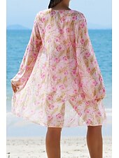 abordables Maillots de bain trois pièces-Femmes Maillots de Bain Trois Pièces Shorts Maillot de bain Tropical Tenues de plage Fleur Fil en V manche longue Maillots de bain