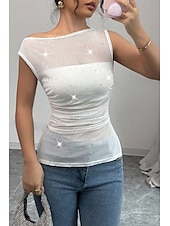 ieftine Bluze și cămăși-Pentru femei Bluză Simplu Modern Casual Fără manșon Stil Nautic Topuri obișnuite Zilnic Concediu Paiete Peteci Alb Vară