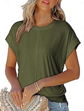 abordables T-shirt uni-T Shirt Femme Uni Élégant Décontracté Manches Courtes Col Ronde Tops Réguliers Quotidien Noir Blanc Vert Armée Vert Gris Été