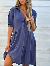 ieftine Rochii Albe Casual-Pentru femei Rochie Mini Rochie albă Rochii Tip Cămașă Rochie casual Rochie de vară Modă Clasic Modern Zilnic Sfârșit de săptămână Fit regulat Simplu Manșon Jumate Guler Cămașă Negru Alb Roșu-aprins