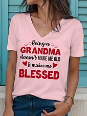 voordelige Moederdag Top-Moederdag Dames T-shirt Grafisch Brief Stijlvol Casual Korte mouw V-hals Normale tops Dagelijks Afdrukken Wit Blozend Roze Grijs Zomer